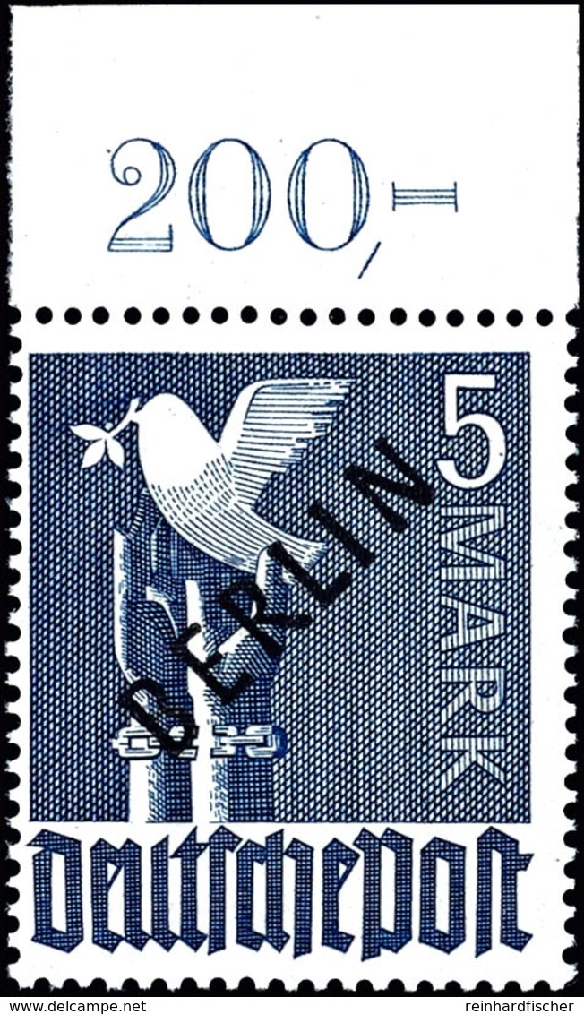 5 Mark Schwarzaufdruck Oberrand Platte Ndgz. Tadellos Postfrisch, Tiefst Gepr. Schlegel BPP, Mi. 400,--, Katalog: 20 P O - Andere & Zonder Classificatie