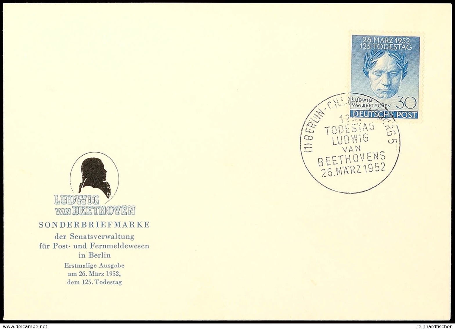 30 Pfg Beethoven Auf Amtl. Blanko-FDC Mit Ersttagssonderstempel "BERLIN 26.MÄRZ 1952", Tadellos, Mi. 120.-, Katalog: 87F - Sonstige & Ohne Zuordnung
