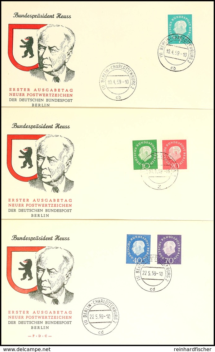 7 Pfg Bis 70 Pfg Heuss Auf Drei Blanko-FDC-Umschlägen Mit Ersttagsstempeln, Tadellos, Mi. 138.-, Katalog: 182/86FDC BF - Andere & Zonder Classificatie