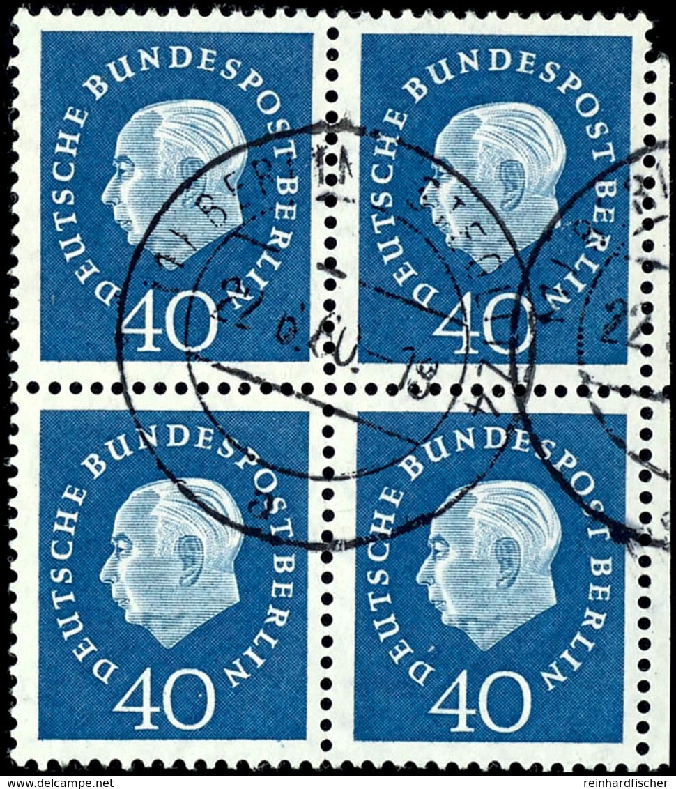 40 Pf. Heuss Im Viererblock, Zentr. Gestempelt, Kurzbefund Schlegel BPP, Mi. 400,-, Katalog: 185(4) O - Andere & Zonder Classificatie