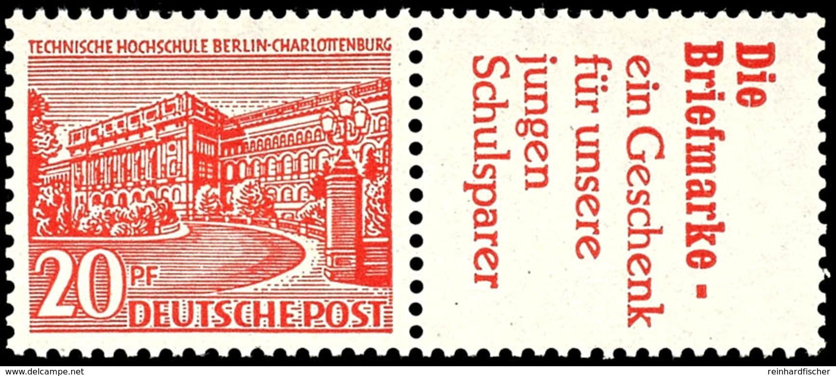 Berliner Bauten 1952, 20 Pfg + R2, Waagerechter Zusammendruck, Tadellos Postfrisch, Mi. 95.-, Katalog: W17 ** - Andere & Zonder Classificatie