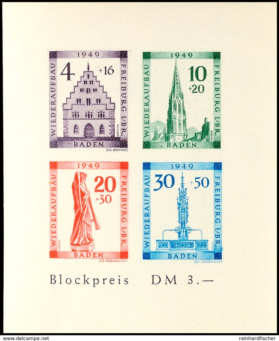 Wiederaufbau-Block, Geschnitten, Abart "mit Mi.-Nr. 39B Mit Farbpunkt Links Neben Dem B Von Baden", Tadellos Postfrisch, - Andere & Zonder Classificatie