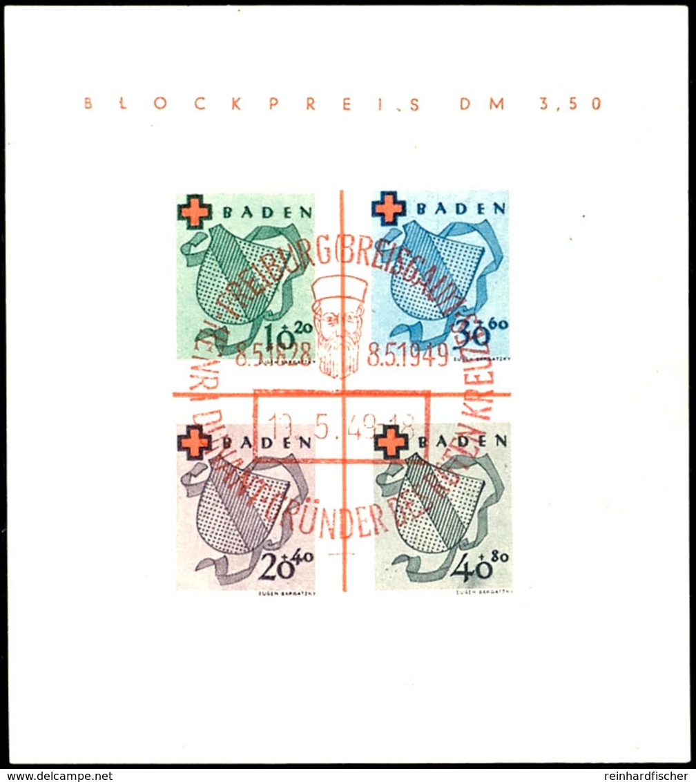 Rotes Kreuz-Block, Type II/II (kleines B) Mit Rotem Sonderstempel "FREIBURG / HENRI DUNANT - GRÜNDER DES ROTEN KREUZES19 - Sonstige & Ohne Zuordnung