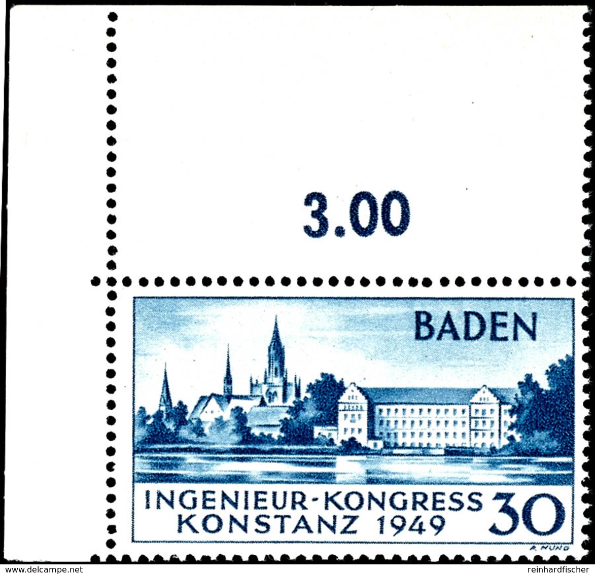 30 Pfennig "Ingenieurkongress In Konstanz", 2. Auflage, Eckrandstück Oben Links (Feld 1), Tadellos Postfrisch, Fotoattes - Andere & Zonder Classificatie