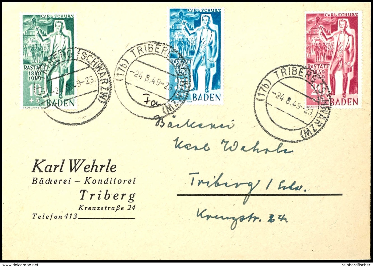 10 - 30 Pfg C. Schurz Komplett Auf Satzbrief Mit Ersttags-Tagesstempel "TRIBERG 24.8.49", Tadellos, Mi. 200.-, Katalog:  - Andere & Zonder Classificatie