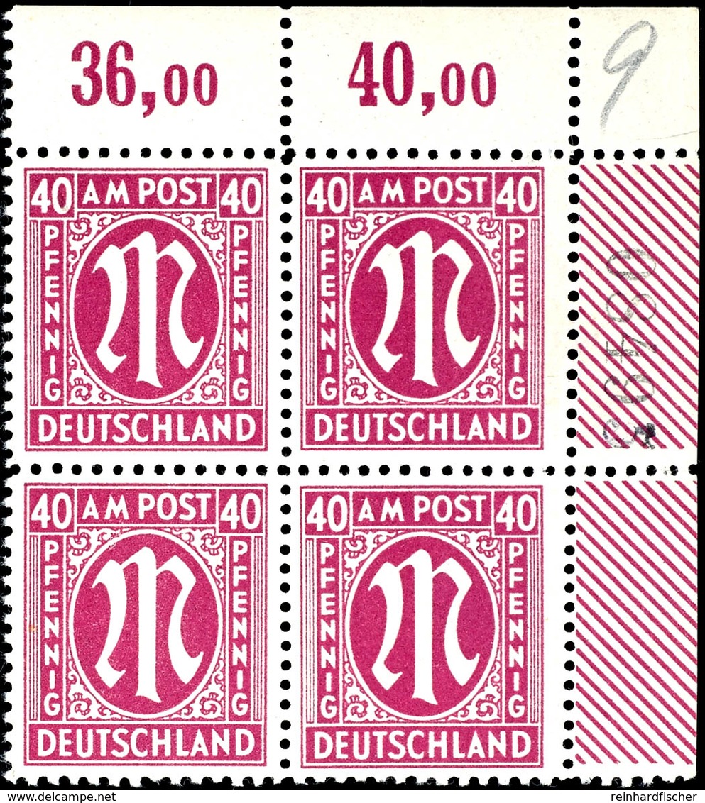 40 Pfg AM-Post, Deutscher Druck, Eckrand-4er-Block Mit Roter Bogenrandzählnummer "08495", Tadellos Postfrisch, Fotoattes - Andere & Zonder Classificatie