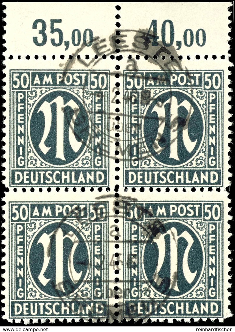 50 Pf. Schwarzgrün, A-Zähnung, Gest. Oberrandviererblock, Fotobefund Hettler BPP, Mi. 160,-, Katalog: 32aAz(4) O - Andere & Zonder Classificatie