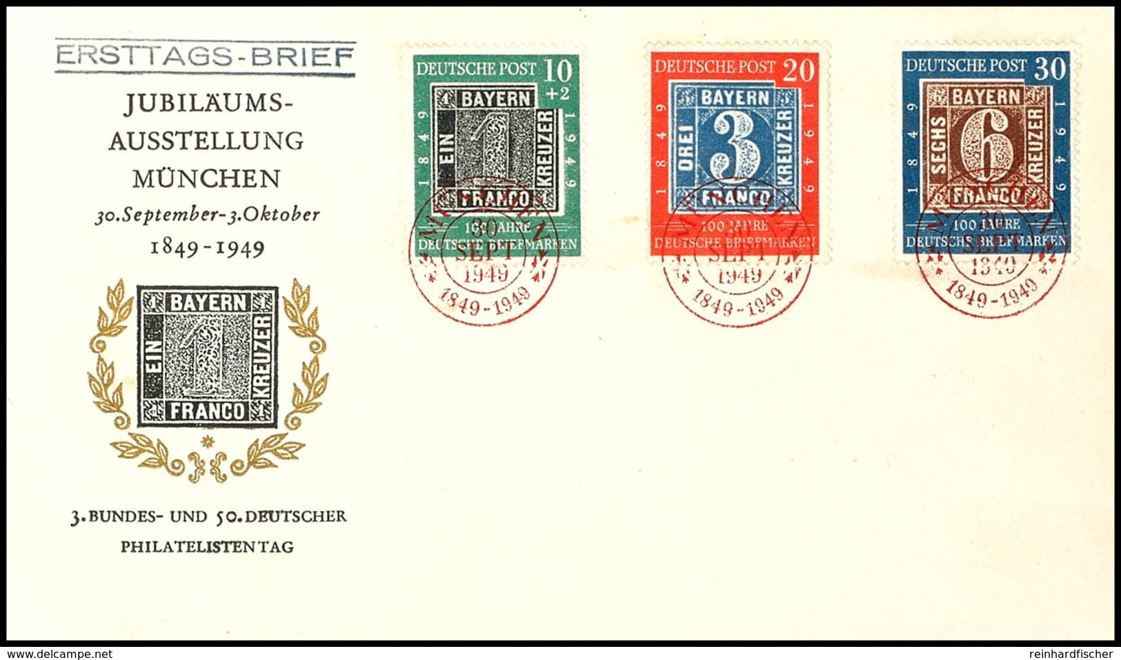 10 - 30 Pfg. 100 Jahre Briefmarken Mit Rotem Sonderstempel Auf Illustriertem FDC, Mi. 200.-, Katalog: 113/15FDC BF - Other & Unclassified