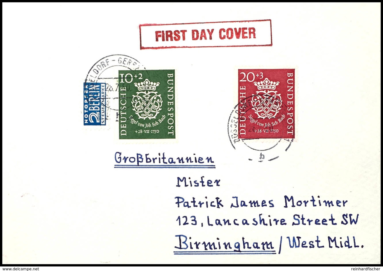 Bachsiegel A. Portogerechten FDC Nach Birmingham, Tadellos, Mi. 600,-, Katalog: 121/22 FDC - Other & Unclassified