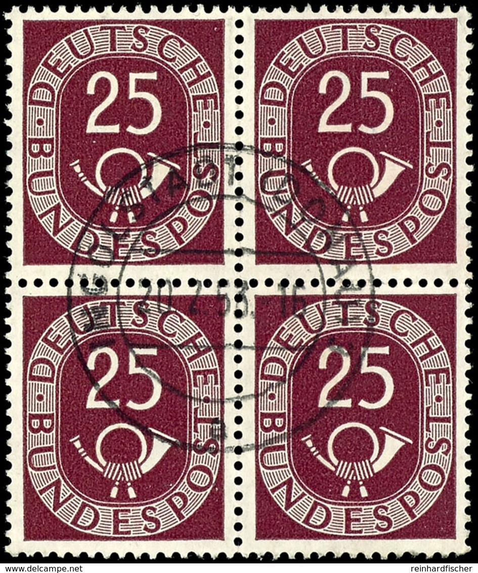 25 Pf. Posthorn, Tadelloser Viererblock, Ungefaltet, Zentrisch Gestempelt, Gepr. Schlegel BPP, Mi. 480,-, Katalog: 131(4 - Other & Unclassified