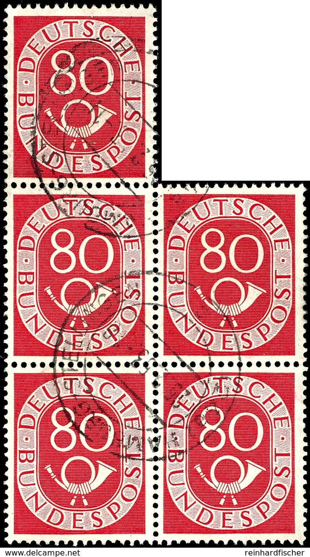 80 Pf. Posthorn, Tadelloser Fünferblock, Ungefaltet, Klar Gestempelt, Fotoattest Schlegel BPP, Mi. 1000,- +, Katalog: 13 - Andere & Zonder Classificatie