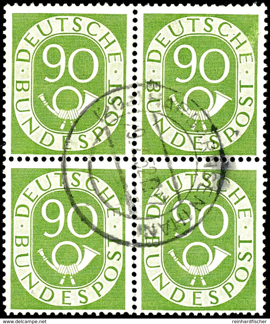 90 Pf. Posthorn, Tadelloser Viererblock, Ungefaltet, Zentrisch Gestempelt, Mi. 800,-, Katalog: 138(4) O - Andere & Zonder Classificatie