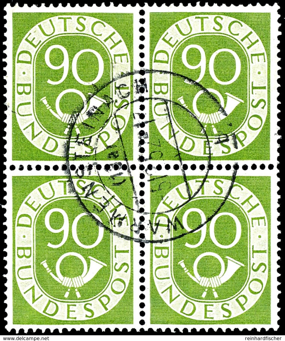 90 Pfg Posthorn, Viererblock, Zentrisch Gestempelt Mit Rundstempelentwertung, Seltene Einheit, Mi. 800.-, Katalog: 138(4 - Andere & Zonder Classificatie