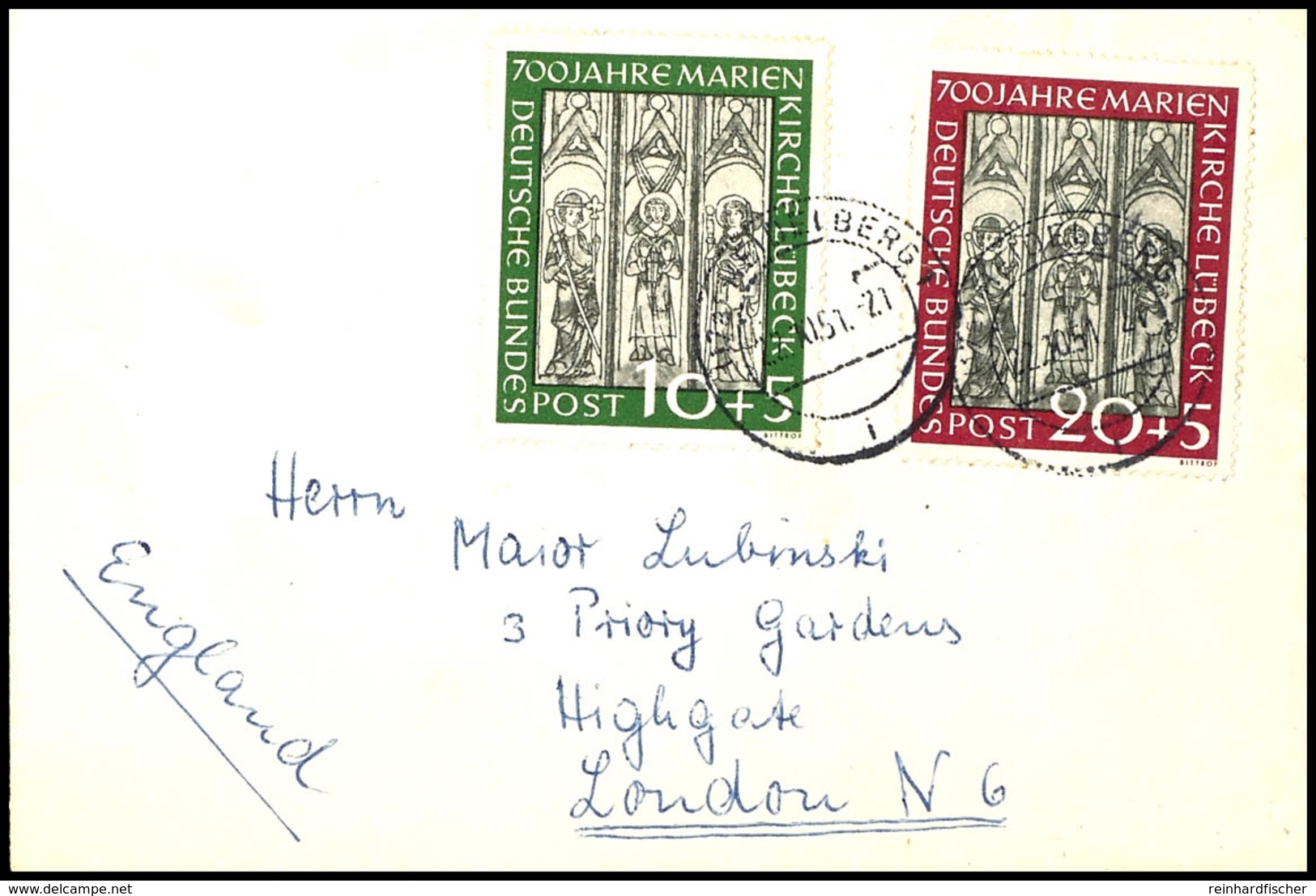 10 Pfg Und 20 Pfg Marienkirche A. Portoger. Brief Nach London, Mi. 210,-, Katalog: 139/40 BF - Other & Unclassified