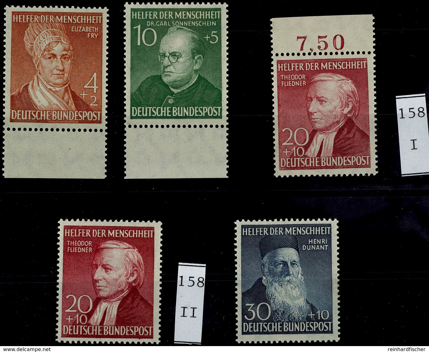 8 Bis 30 Pf. Wohlfahrt 1952 Mit 20 Pf. Oberrandstück Type I, 5 Werte Kpl. Postfrisch, Mi. 155.-, Katalog: 156/59I/II ** - Andere & Zonder Classificatie