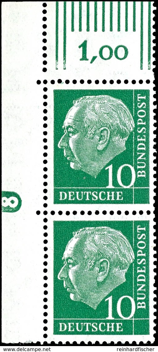 10 Pfg Heuss, Senkrechtes Paar Mit Linker Oberer Bogenecke Und Druckerzeichen "8" Neg (Pos. 2a), Tadellos Postfrisch, Un - Andere & Zonder Classificatie