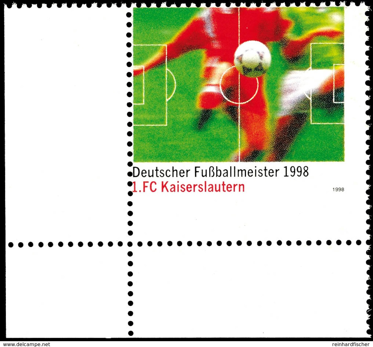 110 Pfg Deutscher Fußballmeister 1998 - 1. FC Kaiserslautern, Verzähnt, Daher Ohne Landesinschrift Und Wertstufe, Sehr D - Andere & Zonder Classificatie