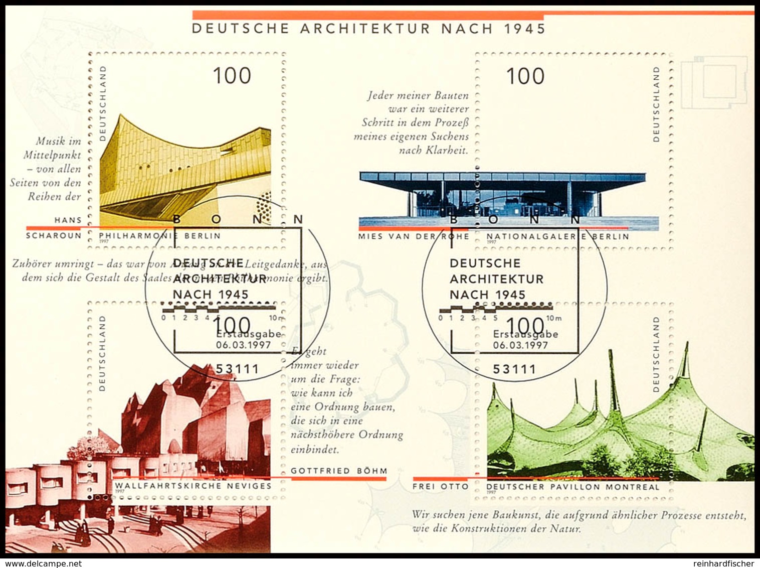 1997, Block-Ausgabe "Deutsche Architektur Nach 1945", 20 Stück Mit ESST BONN, Mi. 140.-, Katalog: Bl.37(20) ESST - Andere & Zonder Classificatie