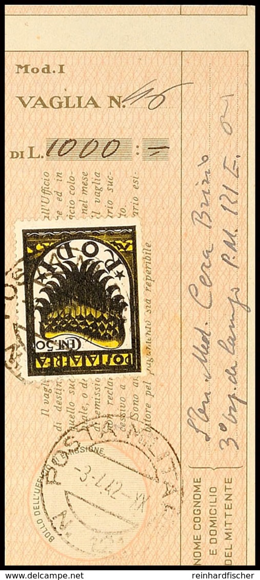 50 C. Flugpostmarke Mit Feldpost-Stempel "POSTA MILITARE N. 121 3.4.42" Auf Rechtem Zahlkarten-Abschnitt über 1000 L., R - Andere & Zonder Classificatie