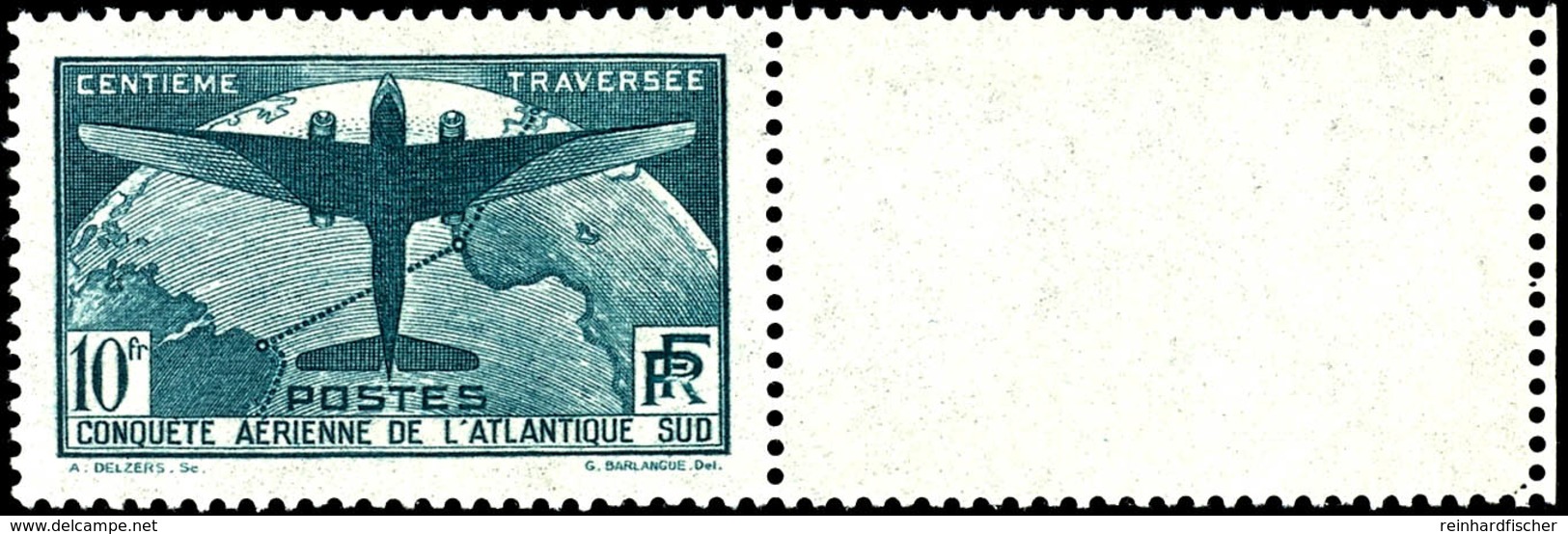 1936, 1,50 Und 100 Fr. Ozeanüberquerung Französischer Postflugzeuge, Beide Werte Mit Anhängenden Leerfeldern In Markengr - Andere & Zonder Classificatie