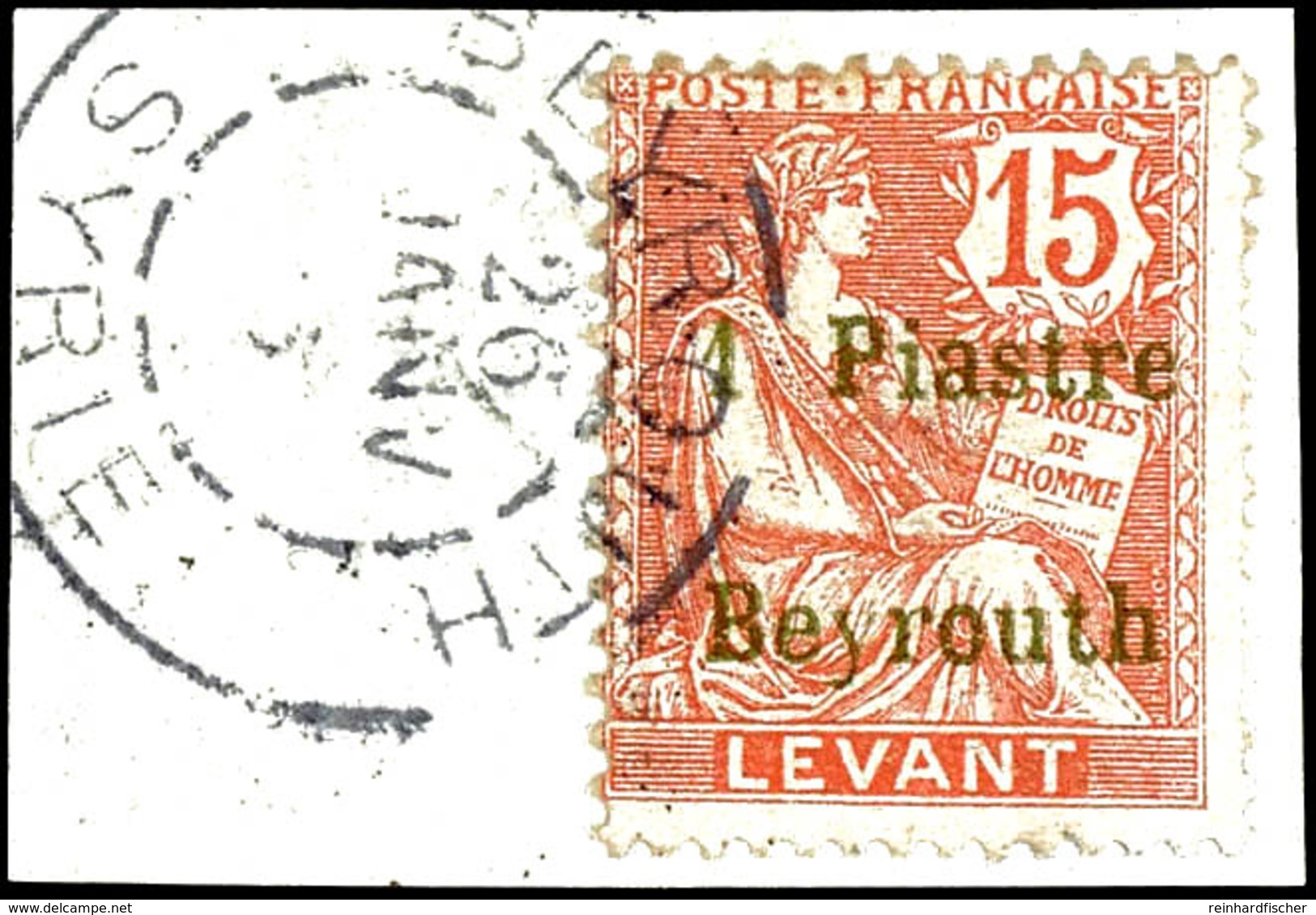 1905, 1 Pia Auf 15 Cent Lilarot, Gestempelt "BEYROUTH 26 JAN..." Auf Briefstück, Geprüft Köhler, Mi. 260,-, Katalog: 23  - Andere & Zonder Classificatie