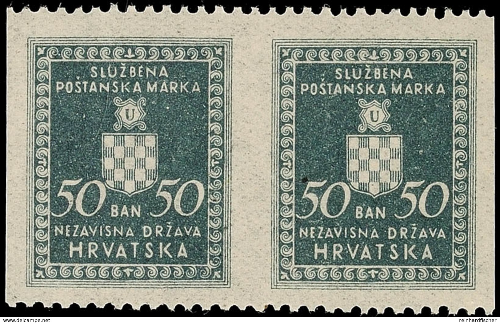 50 B. Schwarzgrau, Waagr. Paar, Senkr. Ungezähnt, Postfrisch, Fotokurzbefund Zrinjscak BPP, Katalog: 2yUs ** - Croatia