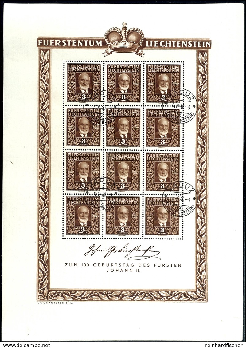 1940, 3 Franken Fürst Johann II, Bogen Mit 4 Ersttagssonderstempeln, Mi. 500,-, Katalog: 181Bogen O - Andere & Zonder Classificatie