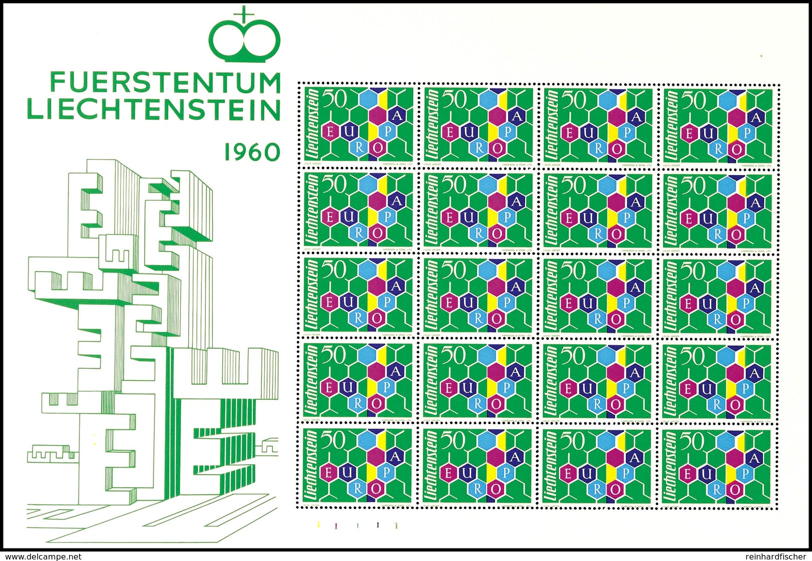 50 Rp. Europamarke 1960 In Type I, Kleinbogen Zu 16 Werten, Postfrisch, Durch Den Bogen Verläuft Eine Herstellungsbeding - Andere & Zonder Classificatie