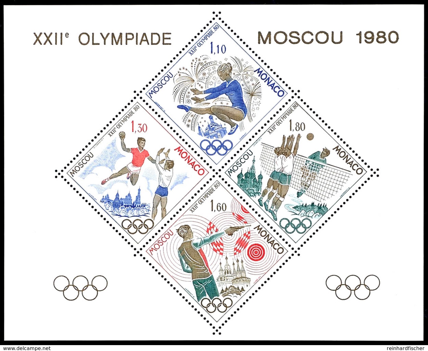 1980, 1, 10 - 1,80 Fr. Olympische Sommerspiele, Sonderdruck In Blockform, Postfrisch, Mi. 220.-, Katalog: 1415/18KLB ** - Andere & Zonder Classificatie