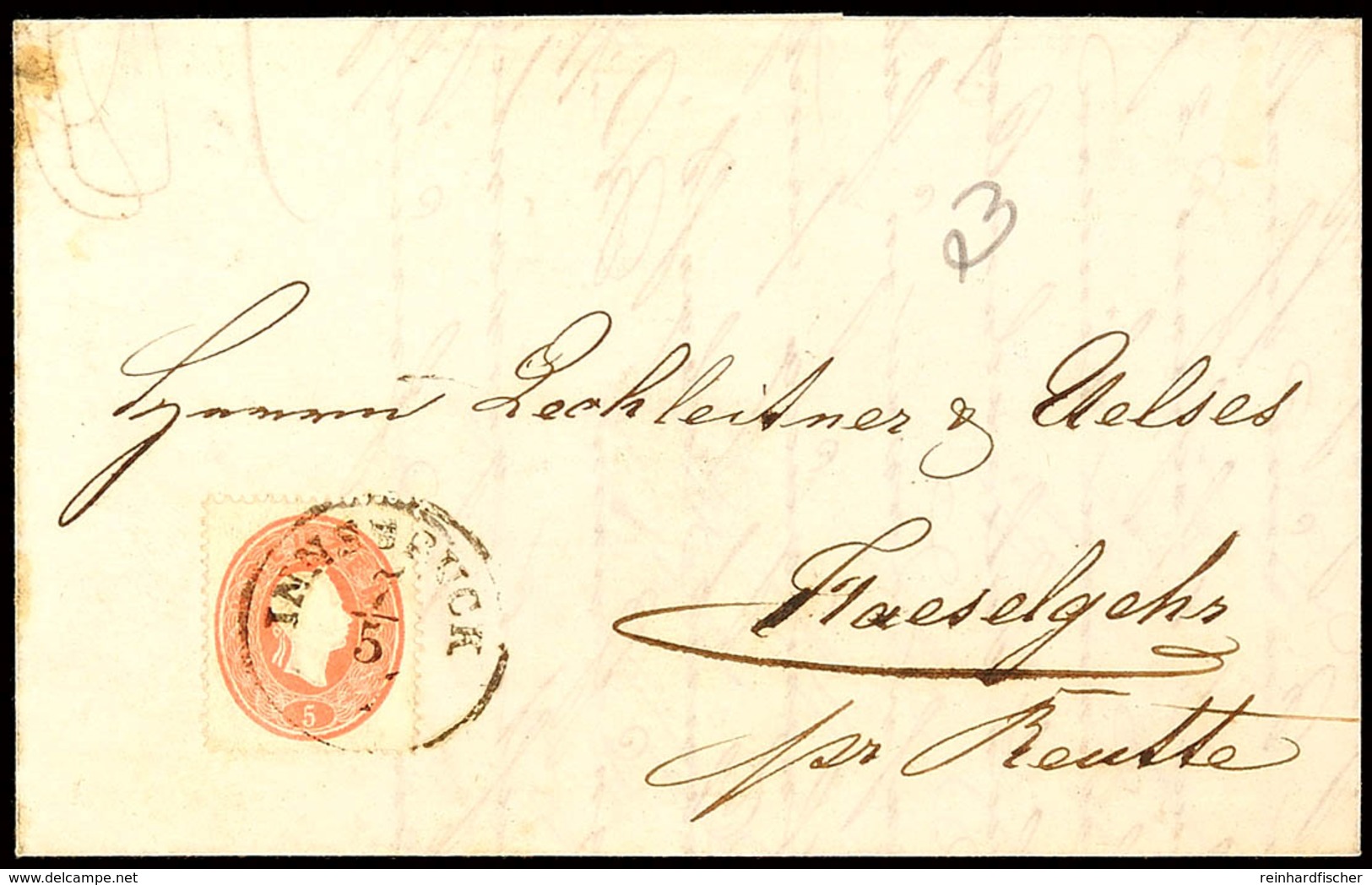 5 Kr. Rot, 3. Ausgabe, Auf Brief Von INNSBRUCK 7/5 (1861), Hds. Taxvermerk "3" Für 3 Kr. Botenlohn Im Lechtal Von Reutte - Andere & Zonder Classificatie