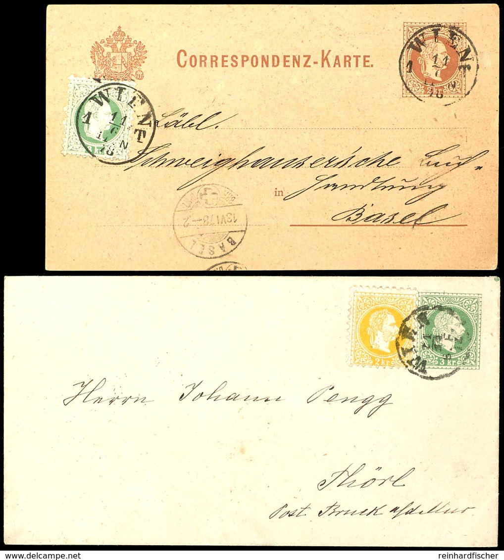 2 Kr. Gelb Bzw. 3 Kr Grün, Franz Joseph, Als Zusatzfrankatur Auf GA-Umschlag 3 Kr., Bzw. GA-Karte 2 Kr., Ferchenbauer 29 - Andere & Zonder Classificatie