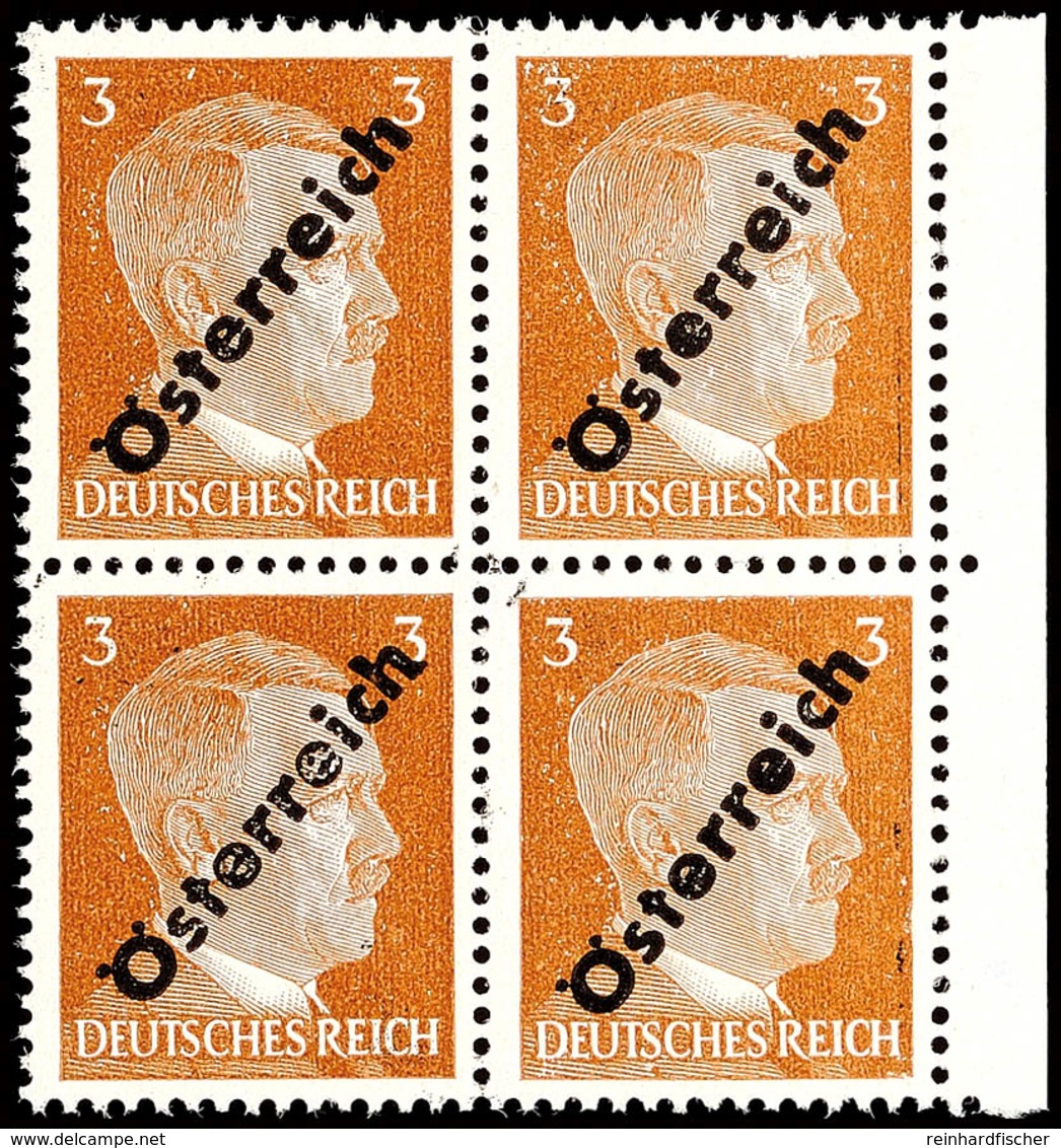 3 Pfg Hitler Mit Überdruck In A-Farbe, Tadellos Postfrischer Viererblock, Gepr. Sturzeis VÖB, Mi. 400.-, Katalog: IVa ** - Andere & Zonder Classificatie