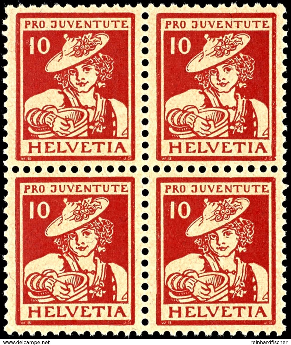 Pro Juventute 1916, Kompletter Postfrischer Luxussatz Im Viererblock, Mi 800,-, Katalog: 130/32 ** - Andere & Zonder Classificatie