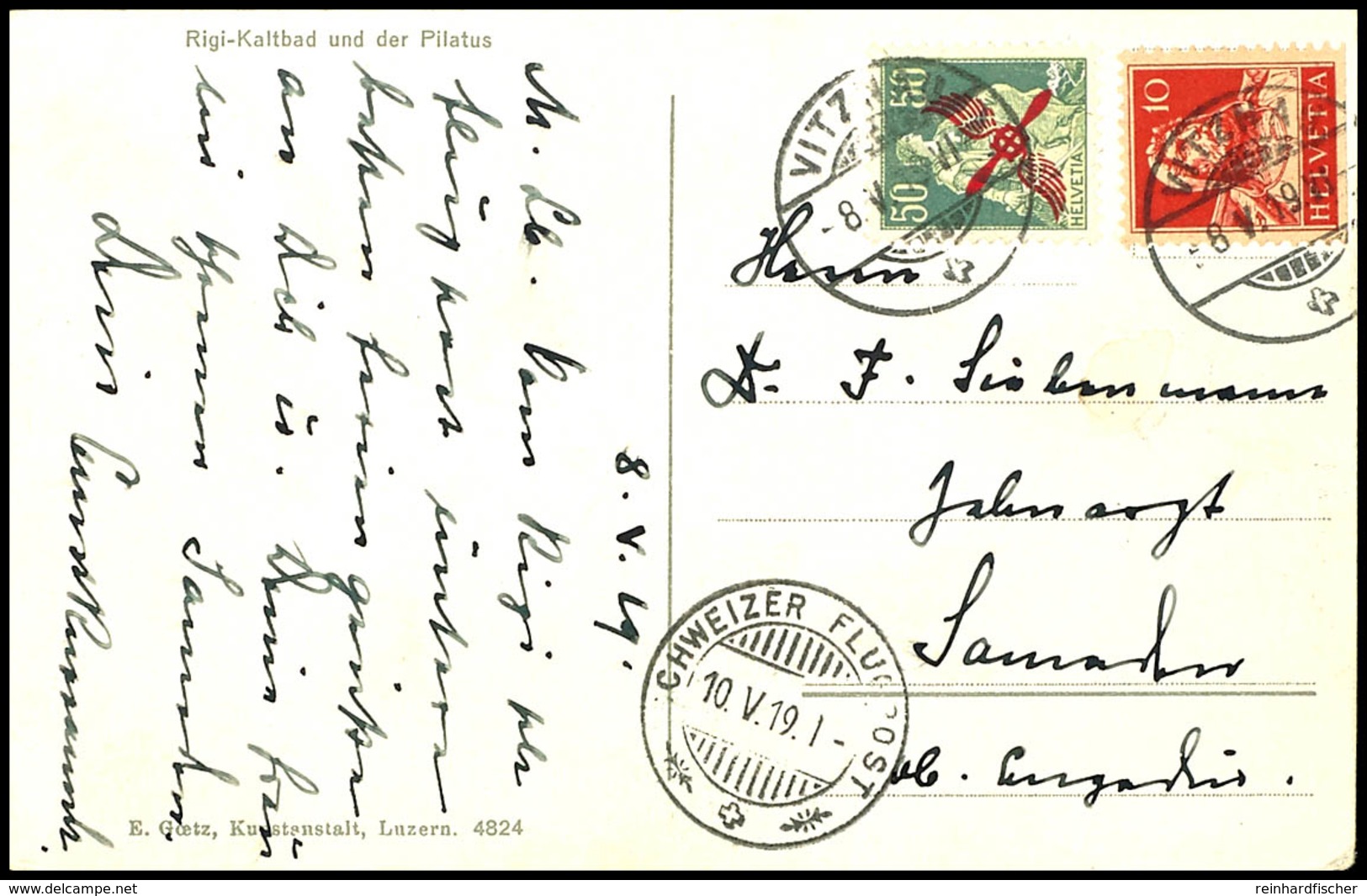 50 C. Flugpost Und 10 C. Freimarke Auf Luftpostkarte Aus VITZHAU 8.V.19 Mit Text Und Vorderseitigem Flugpost-Stempel "SC - Other & Unclassified