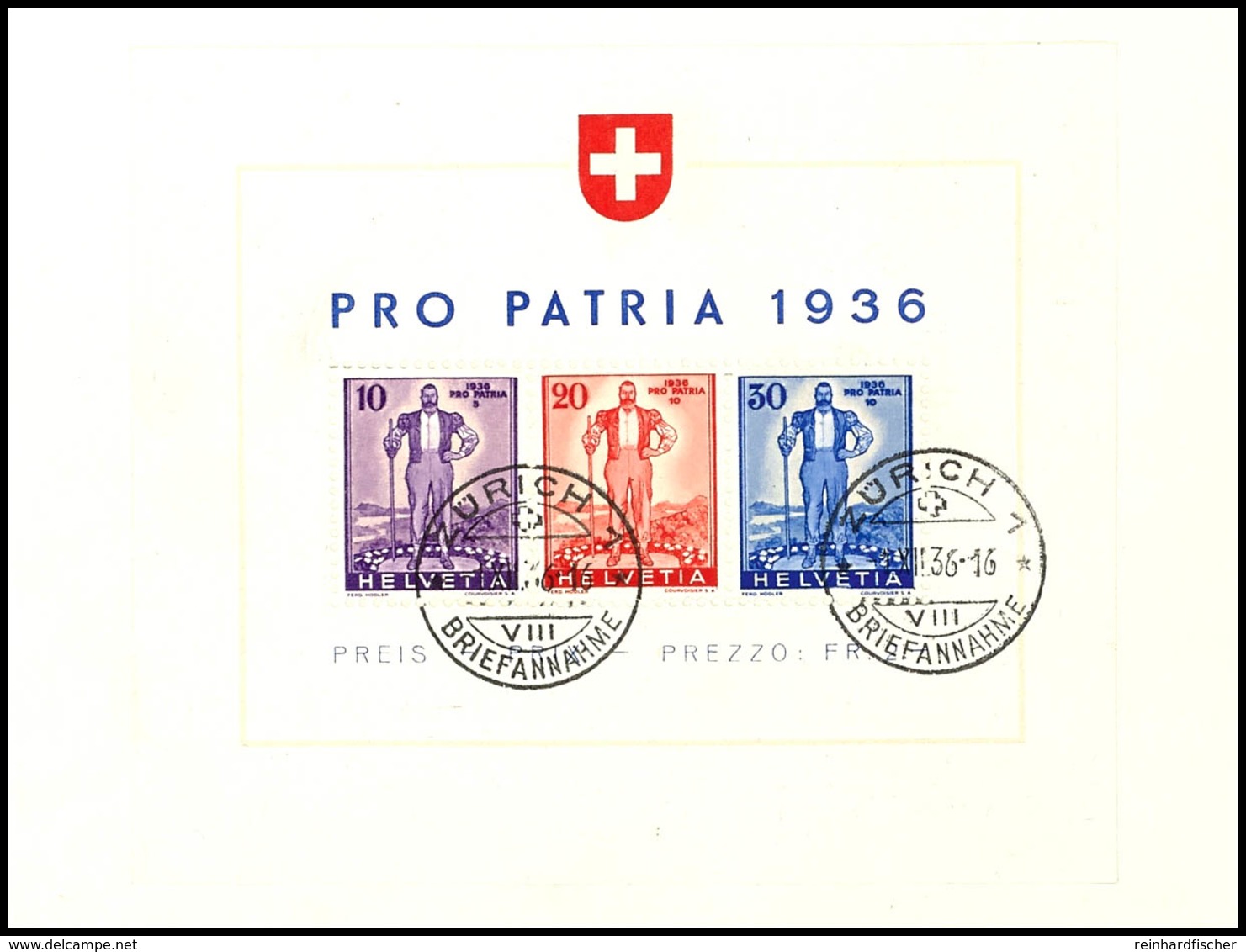 Block-Ausgabe "Pro Patria 1936", Sauber Rundgestempelt "ZÜRICH 1 BRIEFANNAHME I. XI.36", Mi. 250.-, Katalog: Bl.2 BS - Other & Unclassified