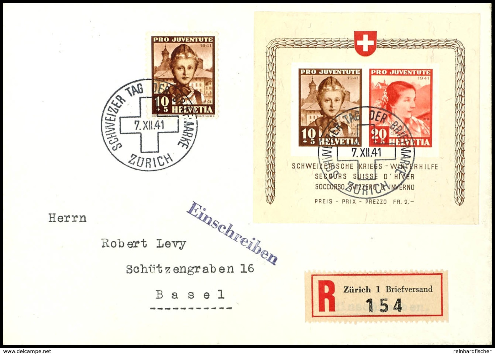 Juventute-Block Mit SST Auf R-Brief Nach Basel., Tadellose Erhaltung, Mi. 500,-, Katalog: Bl.6 BF - Andere & Zonder Classificatie