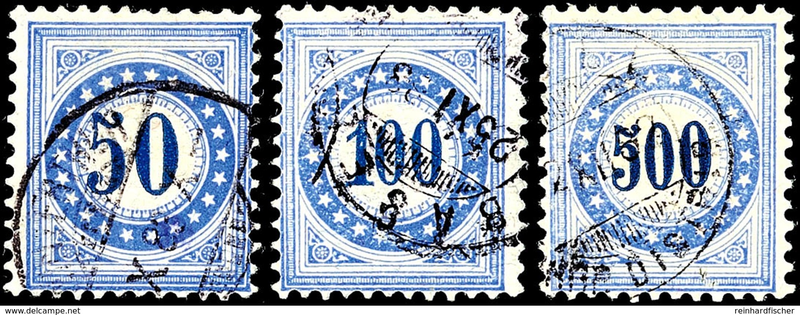 10 Bis 500 C. Ultramarin/dunkelblau, Faserpapier, Kopfstehender Rahmen, Kpl. Satz Tadellos Gestempelt, Mi. 1.505.-, Kata - Strafportzegels