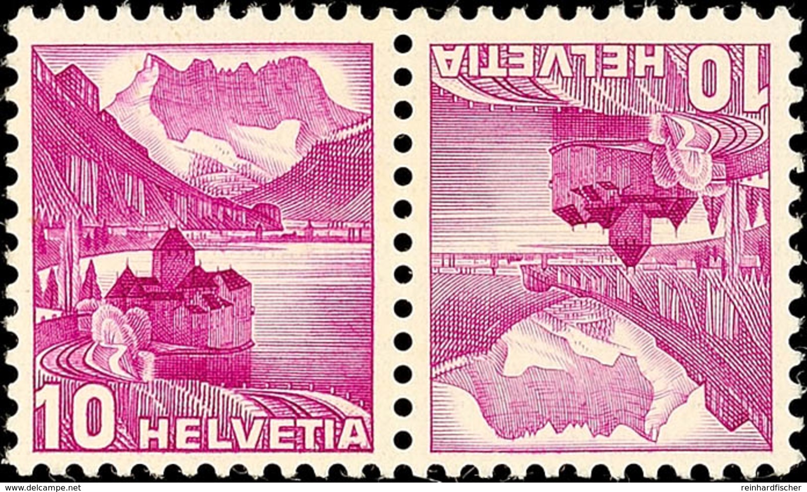 10+10 Rp. Chillon, Kehrdruckpaar Mit Doppelprägung, Postfrisch, Mi. 260,-, Katalog: K 33zIDPII ** - Se-Tenant
