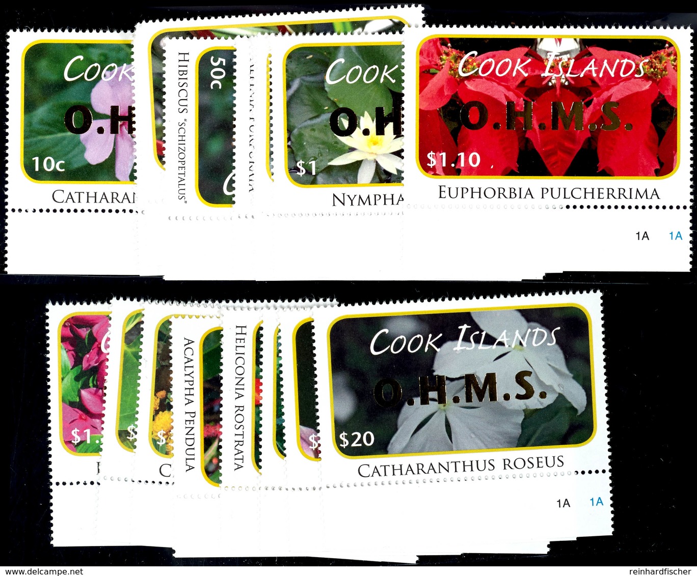 2010, Dienstmarken, Kompletter Satz "Blumen" Zu 18 Werten Mit Aufdruck O.H.M.S., Tadellos Postfrisch, Mi. 100.-, Katalog - Cook Islands