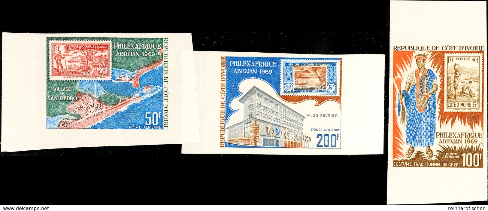 50 Bis 200 Fr. Internationale Briefmarkenausstellung PHILEX-AFRIQUE 1969, Motiv: Marke Auf Marke, Kpl. Breitrandig Ungez - Ivoorkust