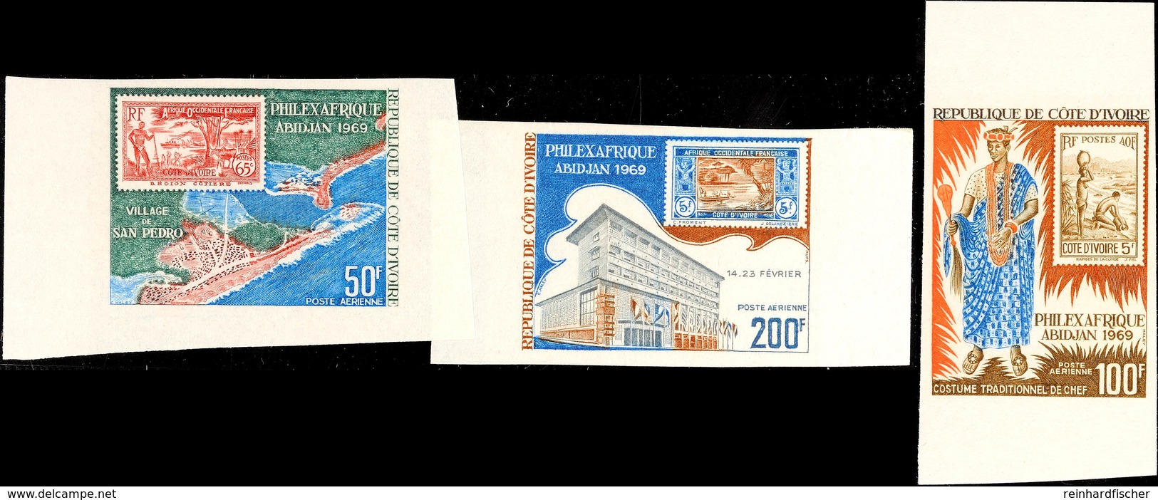 50 Bis 200 Fr. Internationale Briefmarkenausstellung PHILEX-AFRIQUE 1969, Motiv: Marke Auf Marke, Kpl. Breitrandig Ungez - Ivory Coast