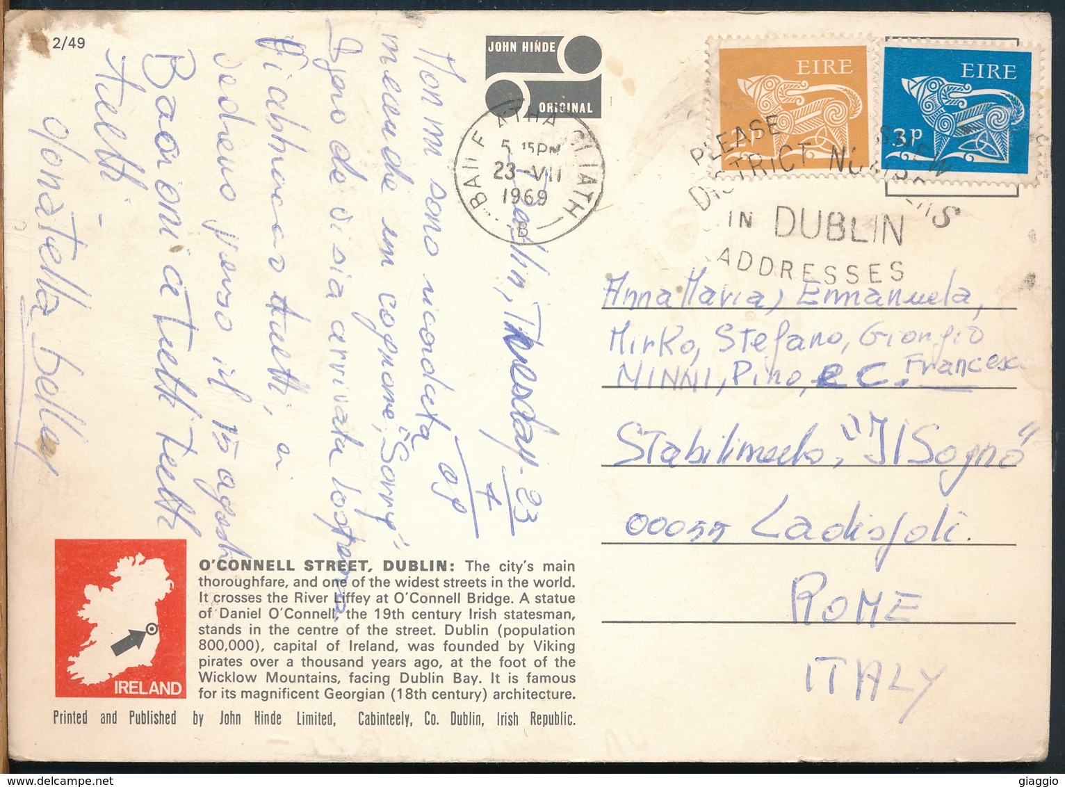 °°° 14837 - IRELAND - DUBLIN - O'CONNELL STREET - 1969 With Stamps °°° - Dublin