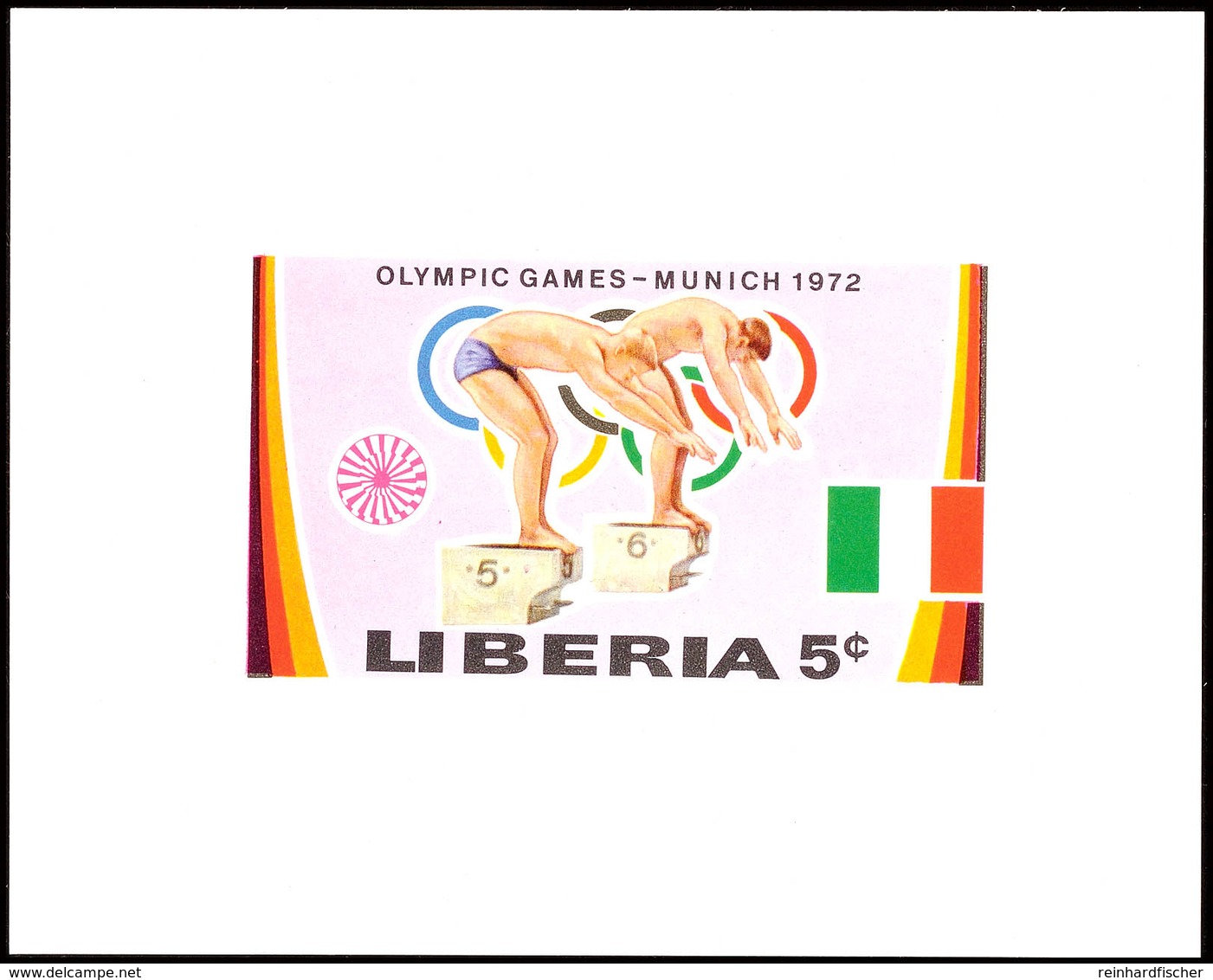 5 C. Olympiade München 1972, Schwimmen, Als Ungezähnte Probedruck-Blockausgabe, Tadellos Postfrisch, Katalog: 827PU ** - Liberia