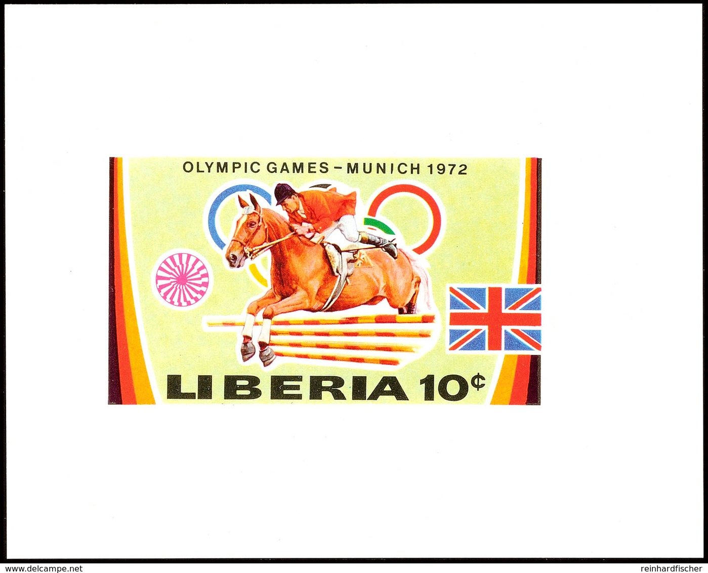 10 C. Olympiade München 1972, Springreiten, Als Ungezähnte Probedruck-Blockausgabe, Tadellos Postfrisch, Katalog: 828PU  - Liberia