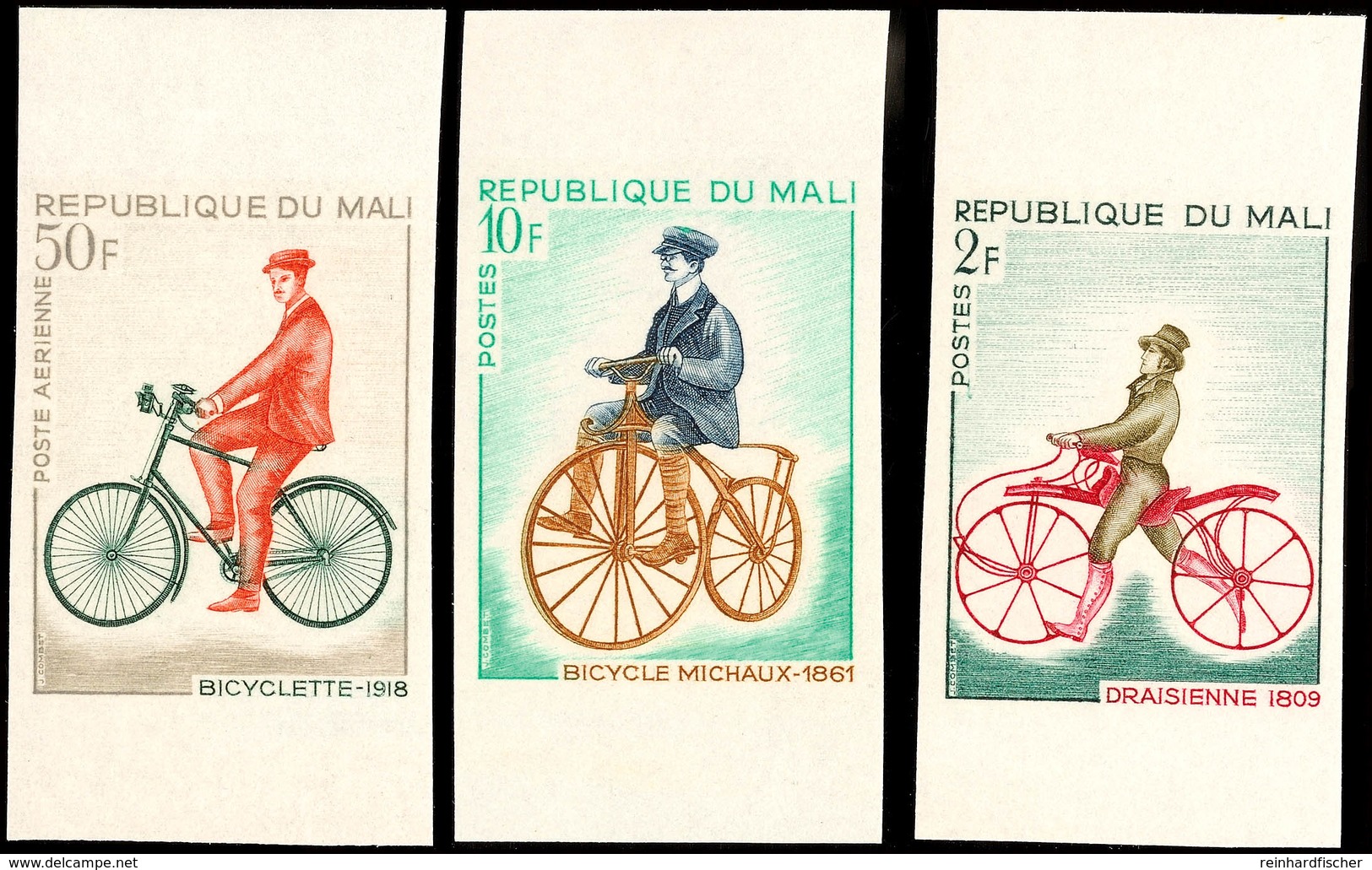 2, 10 U. 50 Fr. Entwicklung Vom Fahrrad 1968, Drei Breitrandig Ungezähnte Probedrucke, Tadellos Postfrisch, Katalog: 170 - Other & Unclassified