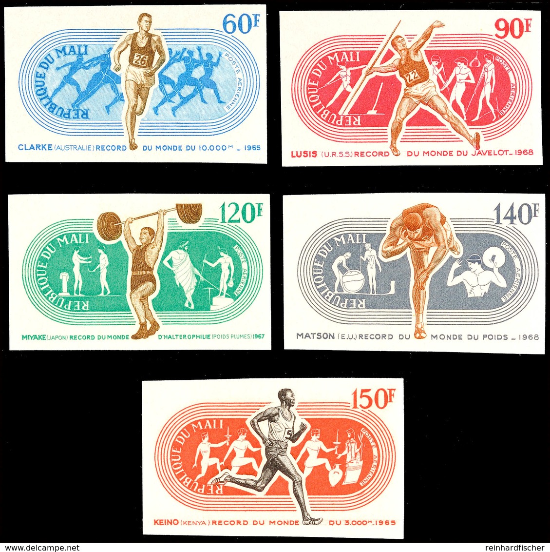 60 Bis 150 Fr. Weltrekorde Im Sport 1969, Gewichtheben Und Leichtathletik, Kpl. Satz Ungezähnt Statt Gezähnt, Tadellos P - Andere & Zonder Classificatie