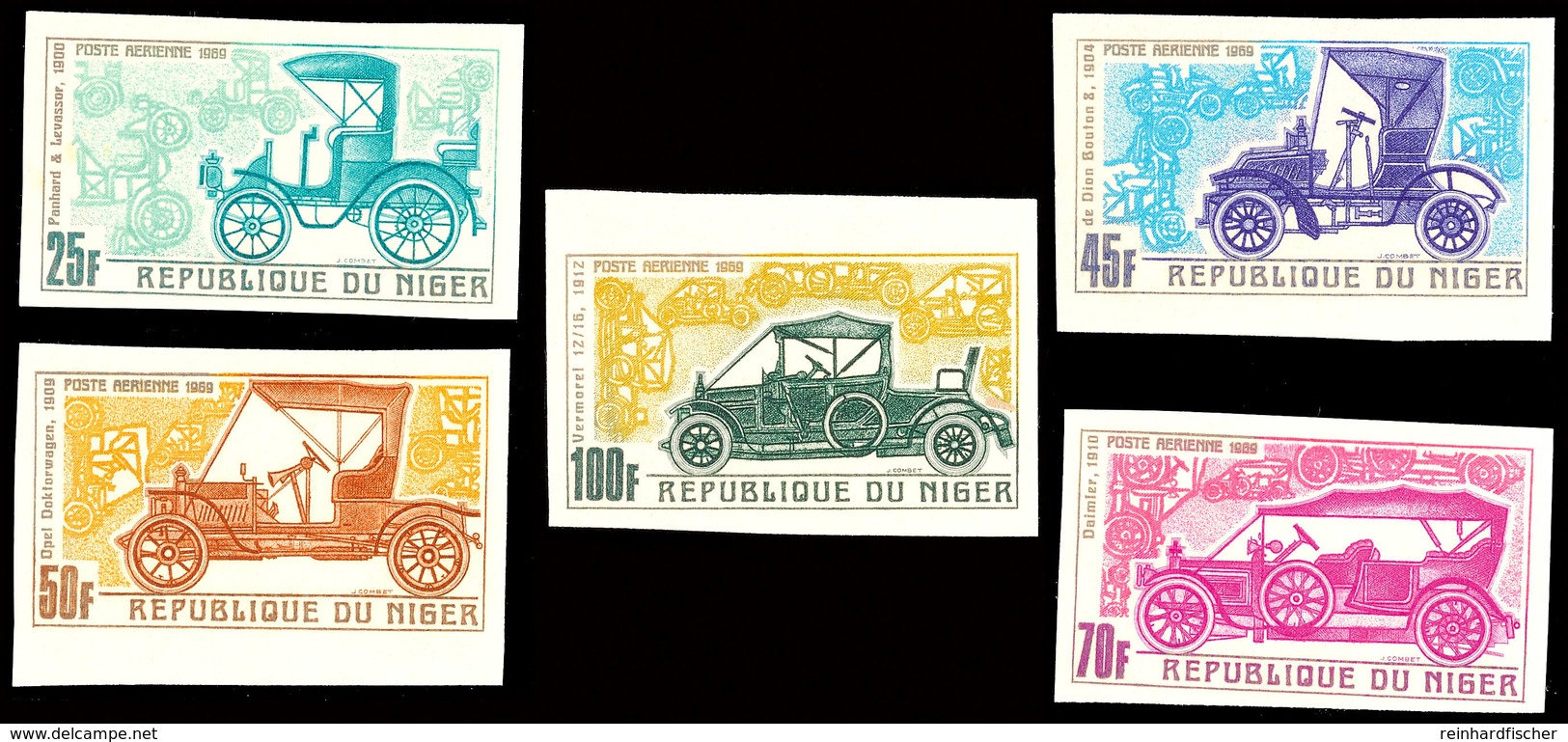 25 Bis 100 Fr. Alte Automobile Der Jahre 1900 Bis 1912, Kpl. Satz Ungezähnt Statt Gezähnt, Tadellos Postfrisch, Katalog: - Niger (1960-...)