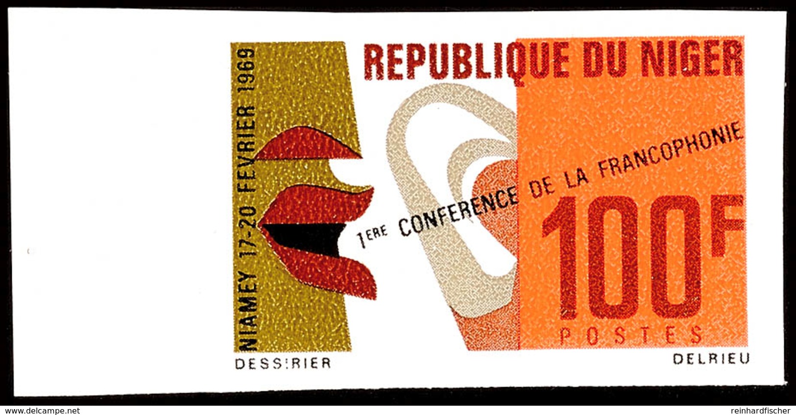 100 Fr. 1. Konferenz Der Frankophonie 1969, Linkes Randstück Breitrandig Ungezähnt Statt Gezähnt, Tadellos Postfrisch, K - Niger (1960-...)