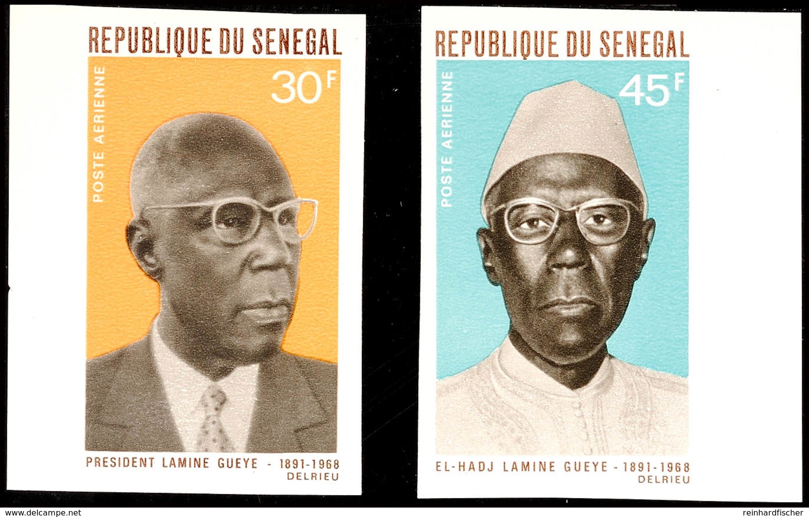 30 U. 45 Fr. 1. Todestag Von Amadou Lamine-Guéye 1969, Randstücke Breitrandig Ungezähnt Statt Gezähnt, Tadellos Postfris - Senegal (1960-...)