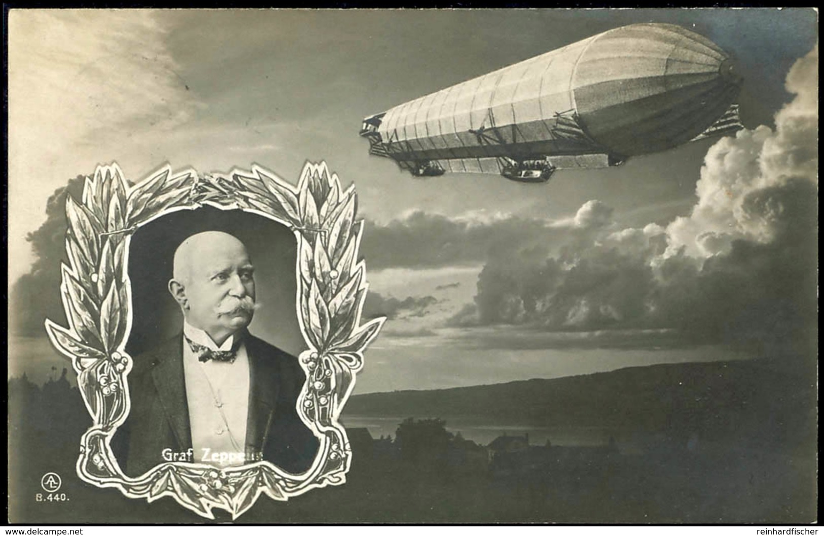 ZEPPELIN: 1908, S/w Bildpostkarte Graf Zeppelin, Portrait, Vor Luftschiff In Voller Fahrt, Mit 5 Pfg Germania Von KGS "N - Andere & Zonder Classificatie